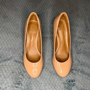 Clarks Nude Patent Leather Heels